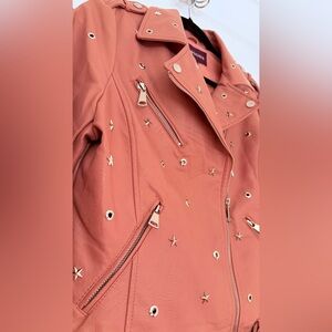 Vigoss Star Studded Dusty Rose Faux Leather Moto Jacket M